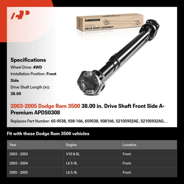 2003-2005 Dodge Ram 3500 38.00 in. Drive Shaft Front Side A-Premium APDS0308