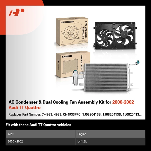 AC Condenser & Dual Cooling Fan Assembly Kit for 2000-2002 Audi TT Quattro