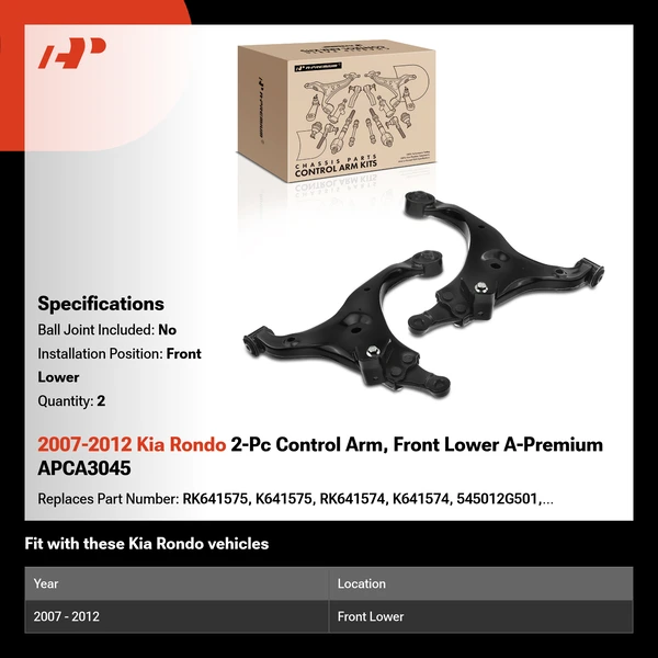 2007-2012 Kia Rondo 2-Pc Control Arm, Front Lower A-Premium APCA3045
