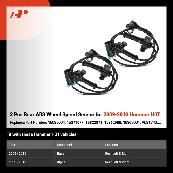 2 Pcs Rear ABS Wheel Speed Sensor for 2009-2010 Hummer H3T