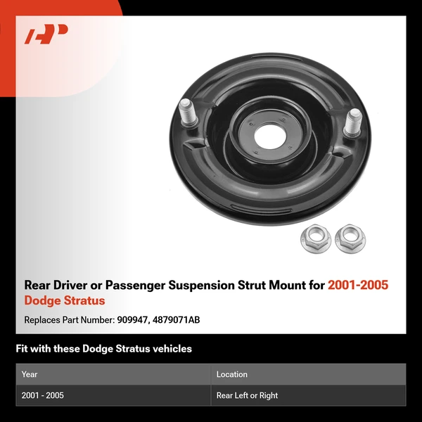 Rear Driver or Passenger Suspension Strut Mount for 2001-2005 Dodge Stratus