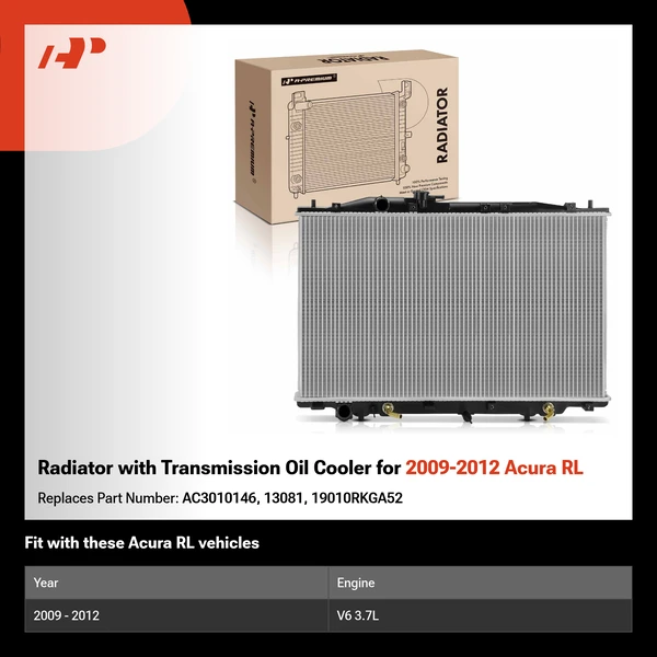 Radiator with Transmission Oil Cooler for 2009-2012 Acura RL