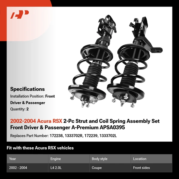 2002-2004 Acura RSX 2-Pc Strut and Coil Spring Assembly Set Front Driver & Passenger A-Premium APSA0395