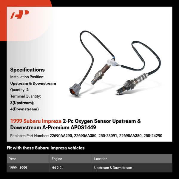1999 Subaru Impreza 2-Pc Oxygen Sensor Upstream & Downstream A-Premium APOS1449