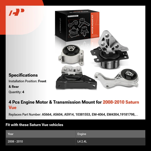 4 Pcs Engine Motor & Transmission Mount for 2008-2010 Saturn Vue