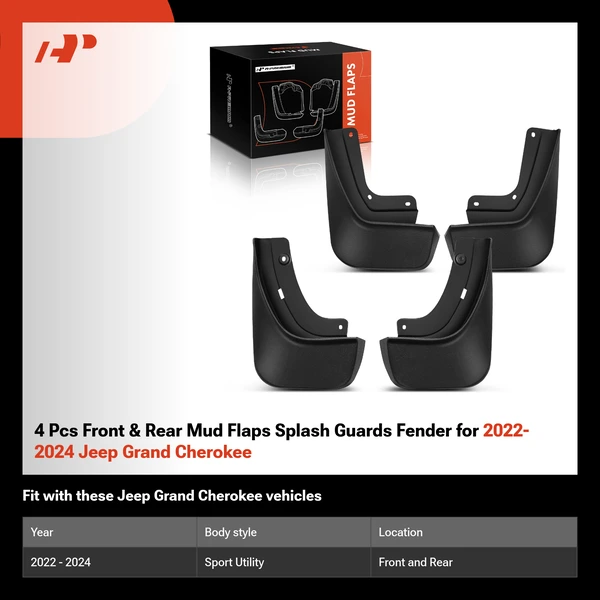 4 Pcs Front & Rear Mud Flaps Splash Guards Fender for 2022-2024 Jeep Grand Cherokee
