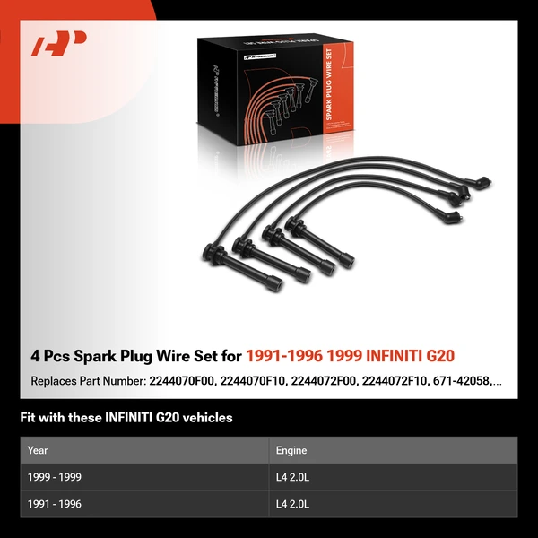 4 Pcs Spark Plug Wire Set for 1991-1996 1999 INFINITI G20