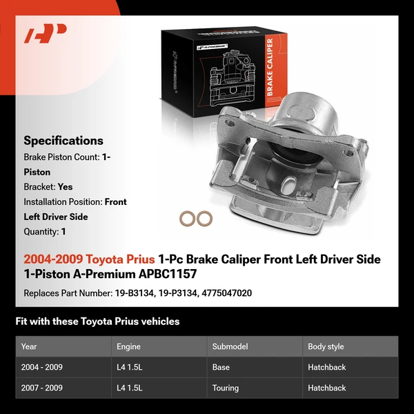 2004-2009 Toyota Prius 1-Pc Brake Caliper Front Left Driver Side 1-Piston A-Premium APBC1157