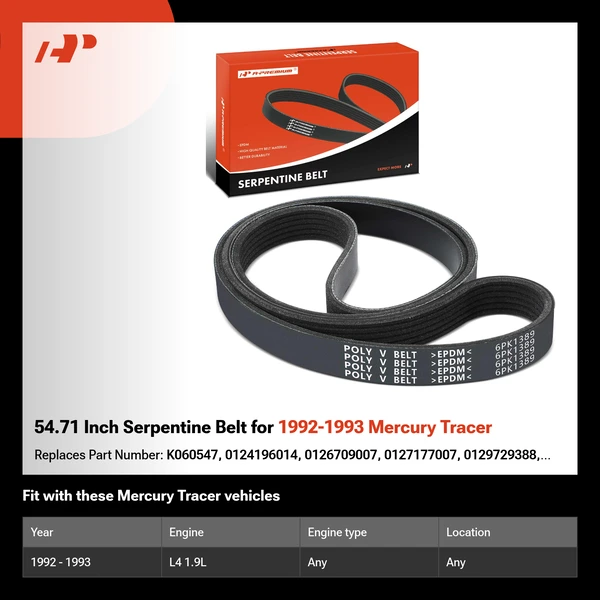 54.71 Inch Serpentine Belt for 1992-1993 Mercury Tracer