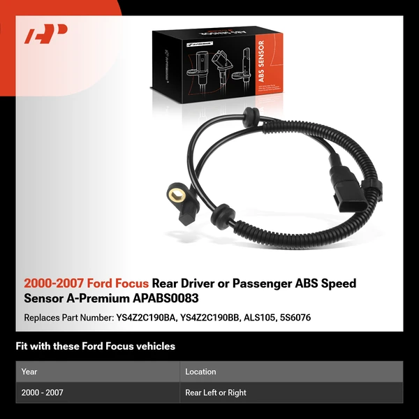 2000-2007 Ford Focus Rear Driver or Passenger ABS Speed Sensor A-Premium APABS0083