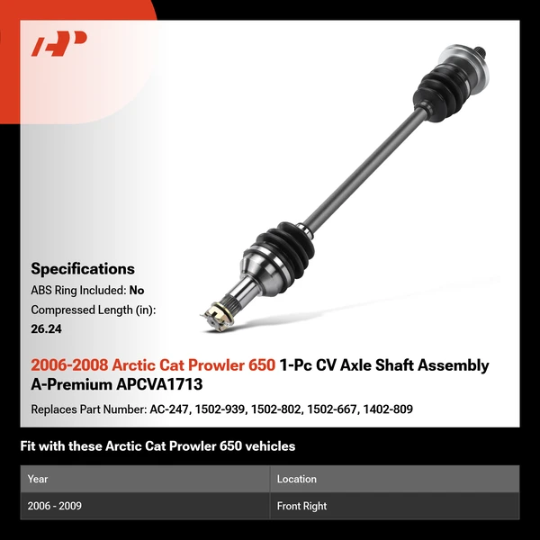 2006-2008 Arctic Cat Prowler 650 1-Pc CV Axle Shaft Assembly A-Premium APCVA1713