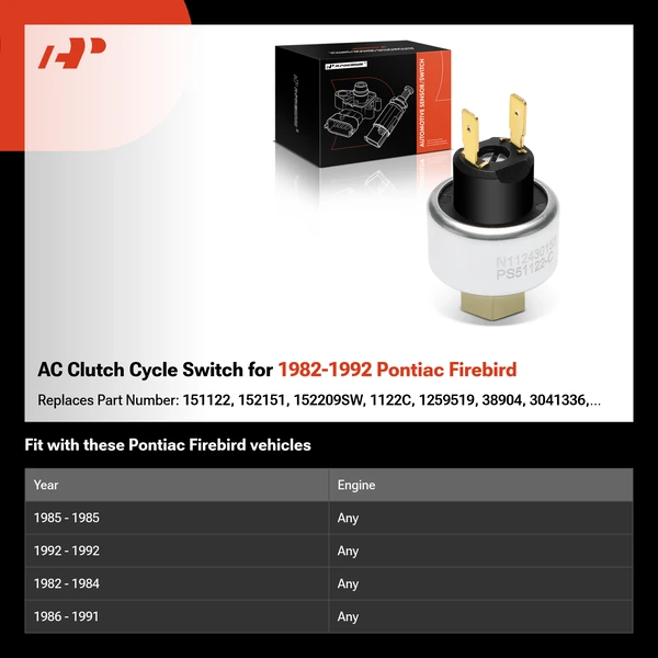 AC Clutch Cycle Switch for 1982-1992 Pontiac Firebird