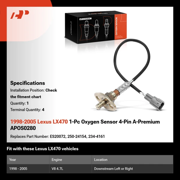 1998-2005 Lexus LX470 1-Pc Oxygen Sensor 4-Pin A-Premium APOS0280