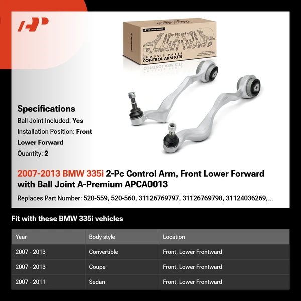 2007-2013 BMW 335i 2-Pc Control Arm, Front Lower Forward with Ball Joint A-Premium APCA0013