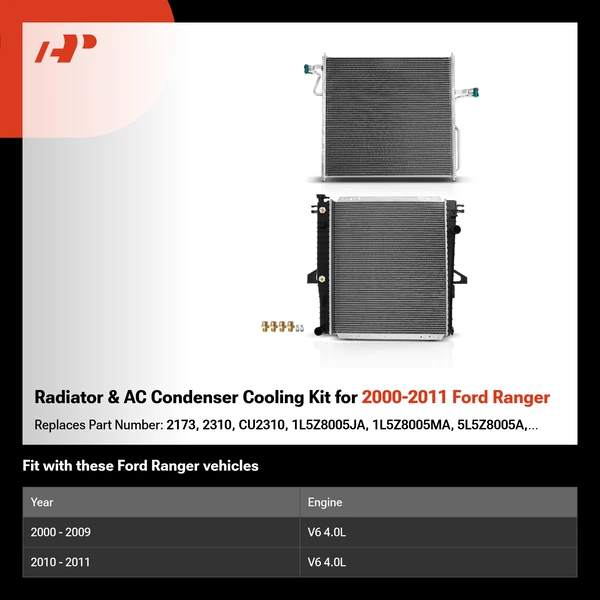 Radiator & AC Condenser Cooling Kit for 2000-2011 Ford Ranger