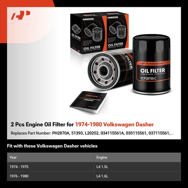 2 Pcs Engine Oil Filter for 1974-1980 Volkswagen Dasher