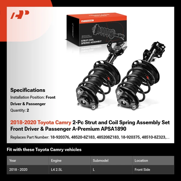 2018-2020 Toyota Camry 2-Pc Strut and Coil Spring Assembly Set Front Driver & Passenger A-Premium APSA1890