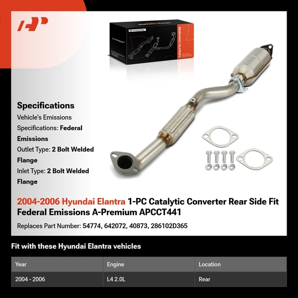 2004-2006 Hyundai Elantra 1-PC Catalytic Converter Rear Side Fit Federal Emissions A-Premium APCCT441