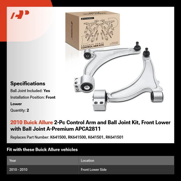 2010 Buick Allure 2-Pc Control Arm and Ball Joint Kit, Front Lower with Ball Joint A-Premium APCA2811