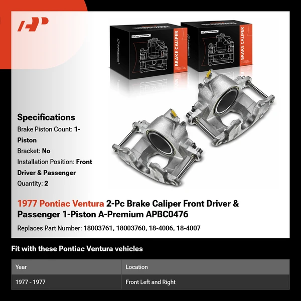 1977 Pontiac Ventura 2-Pc Brake Caliper Front Driver & Passenger 1-Piston A-Premium APBC0476