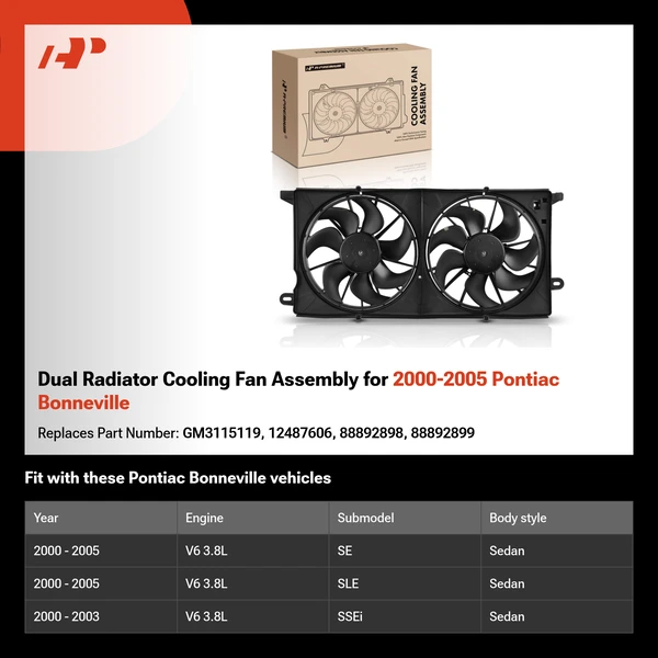 Dual Radiator Cooling Fan Assembly for 2000-2005 Pontiac Bonneville