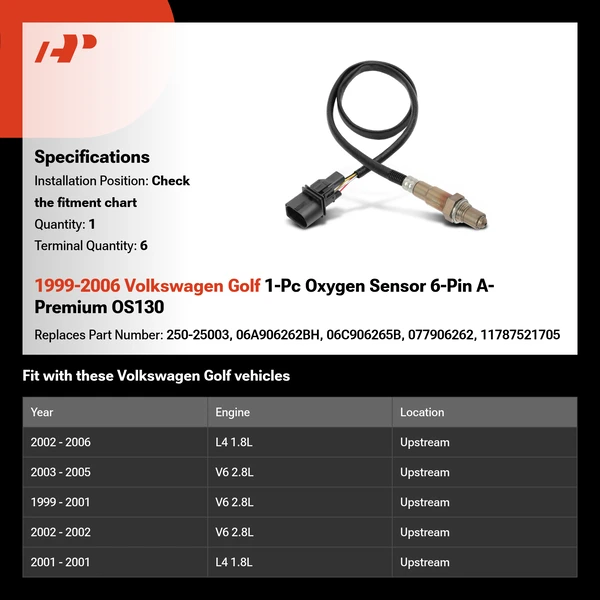 1999-2006 Volkswagen Golf 1-Pc Oxygen Sensor 6-Pin A-Premium OS130