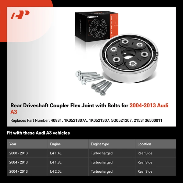 Rear Driveshaft Coupler Flex Joint with Bolts for 2004-2013 Audi A3