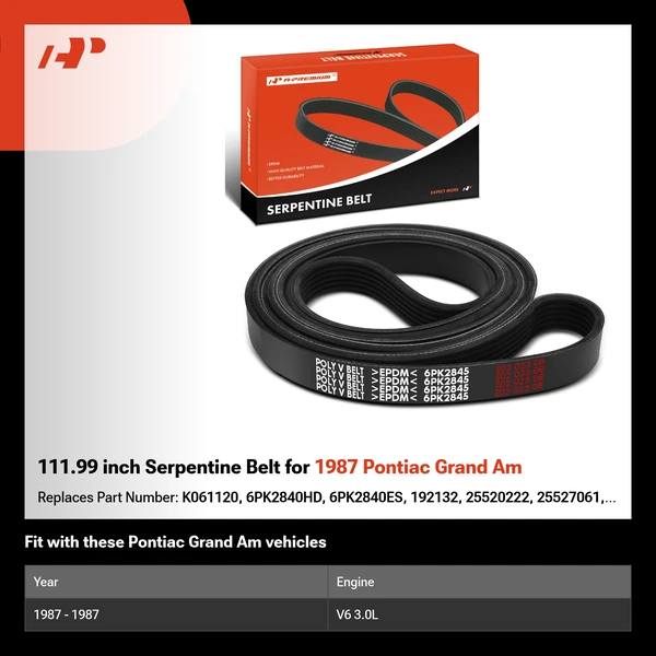 111.99 inch Serpentine Belt for 1987 Pontiac Grand Am