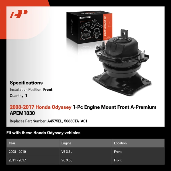 2008-2017 Honda Odyssey 1-Pc Engine Mount Front A-Premium APEM1830