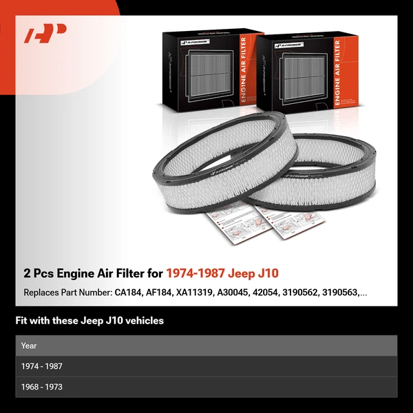 2 Pcs Engine Air Filter for 1974-1987 Jeep J10