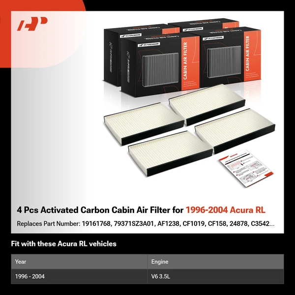 4 Pcs Activated Carbon Cabin Air Filter for 1996-2004 Acura RL