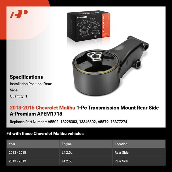 2013-2015 Chevrolet Malibu 1-Pc Transmission Mount Rear Side A-Premium APEM1718