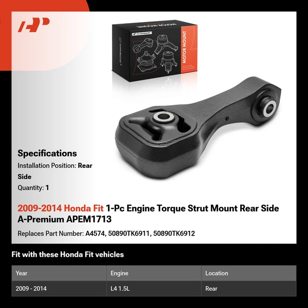 2009-2014 Honda Fit 1-Pc Engine Torque Strut Mount Rear Side A-Premium APEM1713