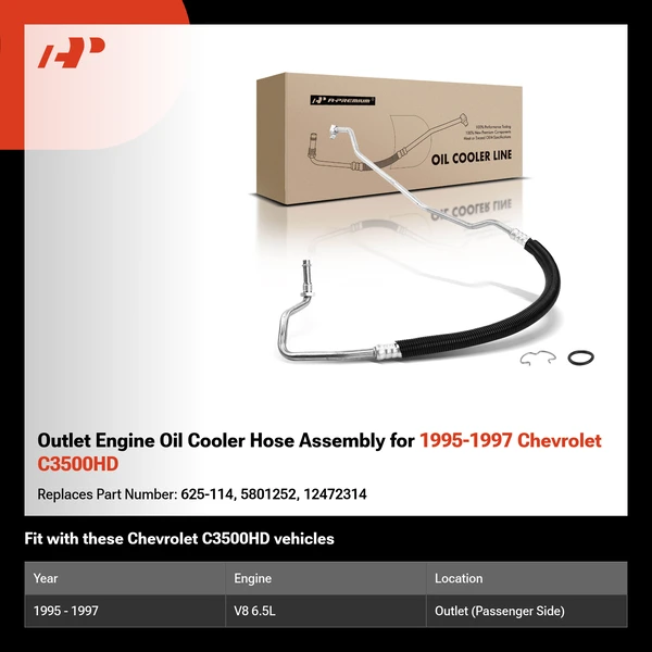 Outlet Engine Oil Cooler Hose Assembly for 1995-1997 Chevrolet C3500HD