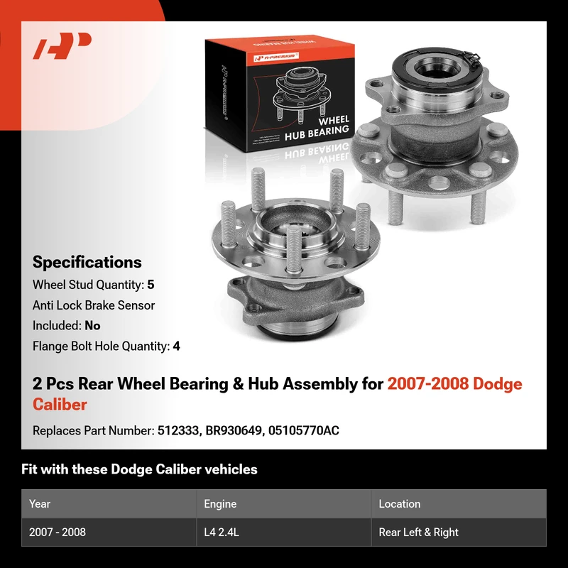2 Pcs Rear Wheel Bearing & Hub Assembly for 2007-2008 Dodge Caliber