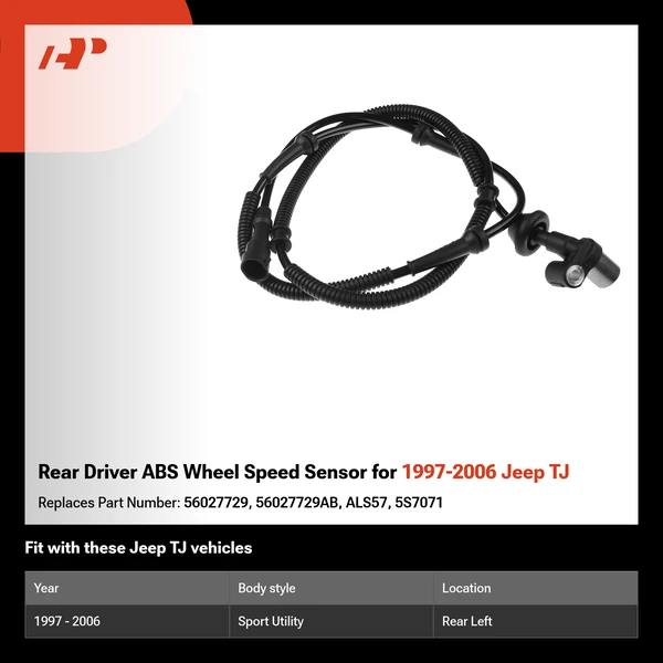 Rear Driver ABS Wheel Speed Sensor for 1997-2006 Jeep TJ