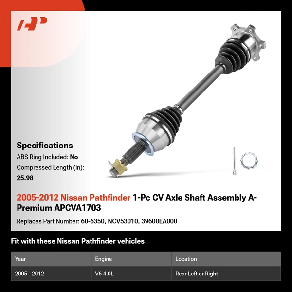2005-2012 Nissan Pathfinder 1-Pc CV Axle Shaft Assembly A-Premium APCVA1703