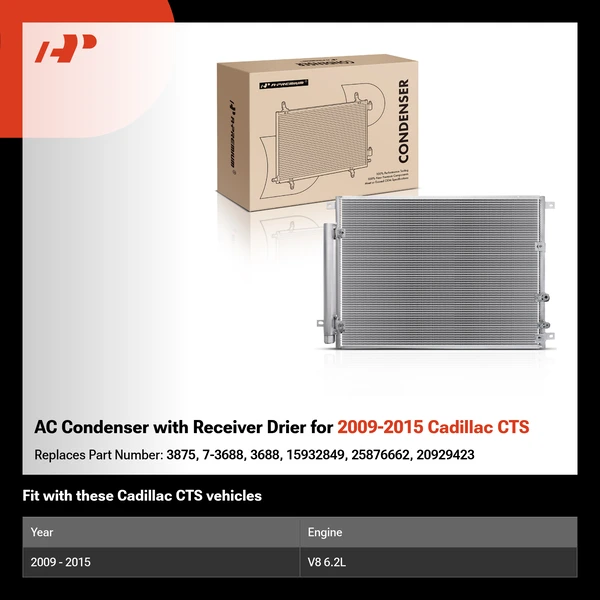 AC Condenser with Receiver Drier for 2009-2015 Cadillac CTS