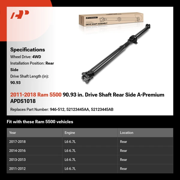 2011-2018 Ram 5500 90.93 in. Drive Shaft Rear Side A-Premium APDS1018