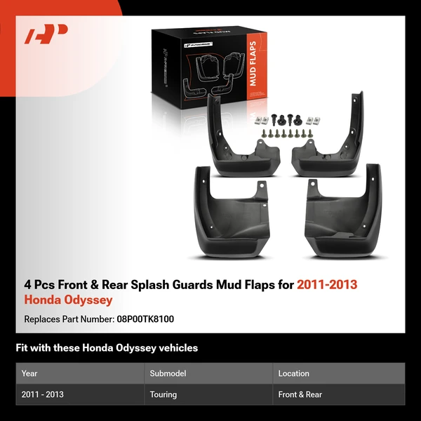 4 Pcs Front & Rear Splash Guards Mud Flaps for 2011-2013 Honda Odyssey