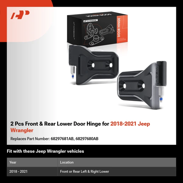2 Pcs Front & Rear Lower Door Hinge for 2018-2021 Jeep Wrangler