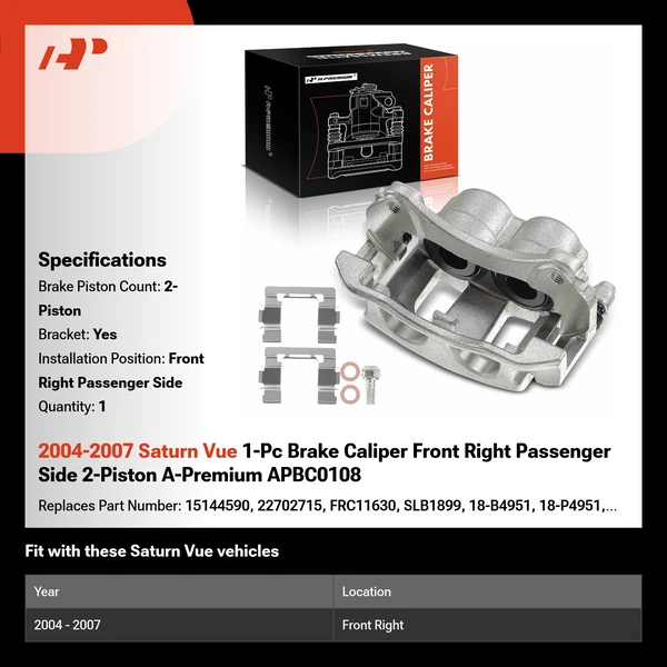 2004-2007 Saturn Vue 1-Pc Brake Caliper Front Right Passenger Side 2-Piston A-Premium APBC0108