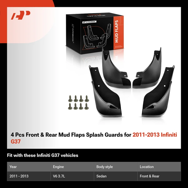 4 Pcs Front & Rear Mud Flaps Splash Guards for 2011-2013 Infiniti G37
