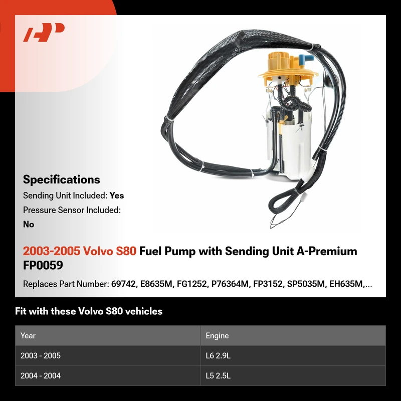 2003-2005 Volvo S80 Fuel Pump with Sending Unit A-Premium FP0059