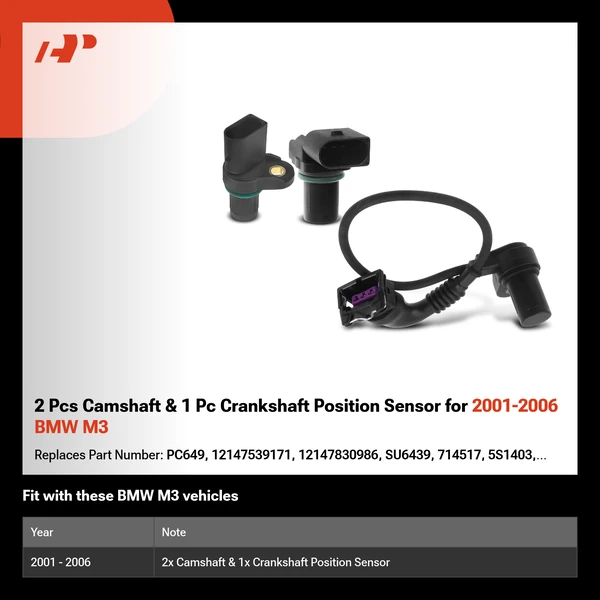 2 Pcs Camshaft & 1 Pc Crankshaft Position Sensor for 2001-2006 BMW M3