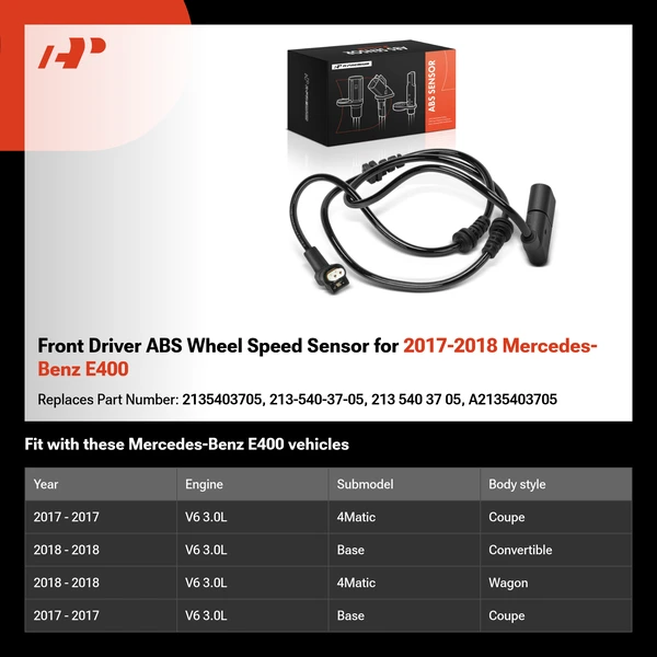 Front Driver ABS Wheel Speed Sensor for 2017-2018 Mercedes-Benz E400