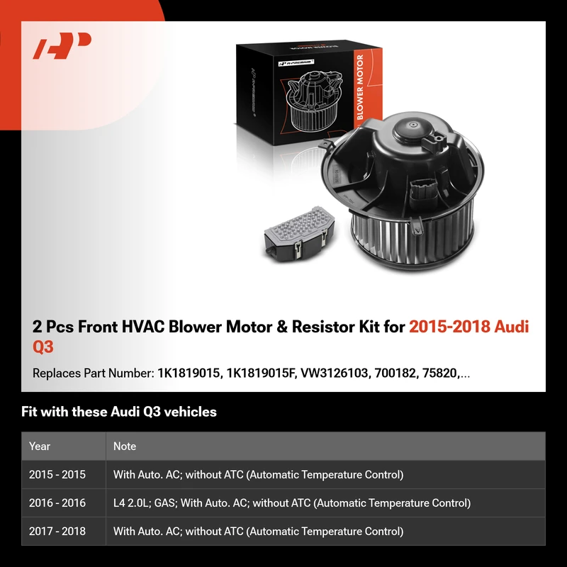 2 Pcs Front HVAC Blower Motor & Resistor Kit for 2015-2018 Audi Q3