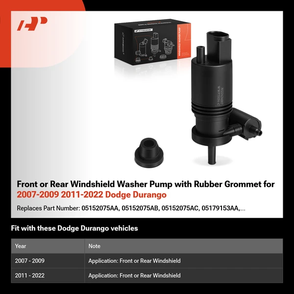 Front or Rear Windshield Washer Pump with Rubber Grommet for 2007-2009 2011-2022 Dodge Durango
