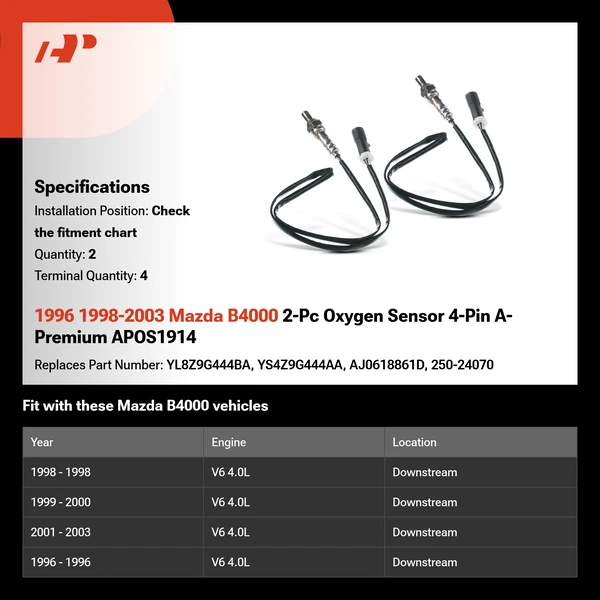 1996 1998-2003 Mazda B4000 2-Pc Oxygen Sensor 4-Pin A-Premium APOS1914