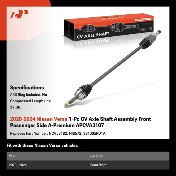 2020-2024 Nissan Versa 1-Pc CV Axle Shaft Assembly Front Passenger Side A-Premium APCVA3107